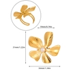 Vintage golden flower ring with pearl center and adjustable band size measurements - Pearl Flower Dual View