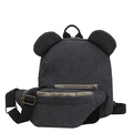 Zaino in denim nero con orecchie di animali e marsupio abbinato con cerniere dorate - Set da 2 Pezzi (Zaino + Marsupio) / Nero