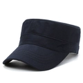 Classic navy blue cotton canvas cadet cap with a short brim and side embroidery detail - Adjustable / Navy Blue