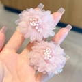 Pince à cheveux fleur en organza rose avec perle délicate et pétales multicouches - 2# Paire Rose (Base 4.5cm)