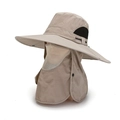 Khaki outdoor sun hat with wide brim, neck protector and mesh face mask for fishing - One Size / Khaki
