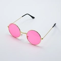 Retro round sunglasses with bright pink lenses and slim gold metal frames for fashion - Hot Pink Lens