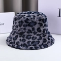 Detail view of the soft faux fur texture and grey leopard pattern on the winter bucket hat - M (56-58cm) / Leopard 4#