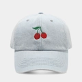 Casquette de baseball en jean bleu clair avec broderie cerise et style décontracté - Réglable / Bleu clair