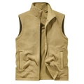 Herren Winter Fleeceweste mit Stehkragen und Reißverschlusstaschen in Khaki Outdoor-Stil - M / Khaki