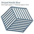 Nordic blue hexagonal heat-resistant silicone coaster with stylish stripe texture - Thin Style / Blue Striped