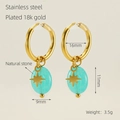 Pendientes de aro en acero chapado en oro de 18k con piedra verde y colgante estrella - Estilo Turquesa con Colgante de Estrella Dorada (984)