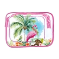 Pink PVC transparent cosmetic bag with flamingo and palm tree tropical pattern prints - 111-Tropical Vibes Pink