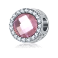 Pink faceted crystal charm with white zircon halo for DIY beaded jewelry crafting - Round Pink Zirconia