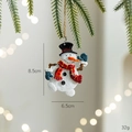 Resin snowman Christmas ornament with red scarf hanging on tree, size 8.5x6.5cm - Waving Snowman