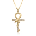 Collana Ankh dorata con ciondolo a serpente e cristalli su sfondo bianco puro - c275-Croce Ankh Serpente