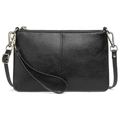 Minimalist black pebbled leather crossbody bag with detachable wristlet and shoulder strap - Elegant Black