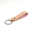 Pink PU leather keychain accessory with silver metal ring and minimalist rivet detail - Apricot & Silver