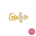 Orecchino a lobo loto in argento S925 dorato con zirconi cubici bianchi a fiore - Design Fiore a Croce (Oro #3)