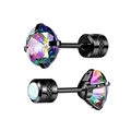 Boucles d'oreilles zircone arc-en-ciel avec fermoir à vis en métal noir pour homme femme - 2mm / 1 Pièce / Zircone AB Noire