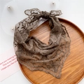 Elegant brown floral lace neck scarf with vintage embroidery and wavy scalloped edges - Clover Brown