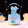 Blue Stitch character crystal ball music box with pink bow on resin base decoration - 2513 Blue Base / Large 100 Snow+Light+Music