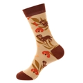 Beige cotton crew socks with brown dachshund patterns and red bone motifs for men and women - Beige Dachshund Style (1125)