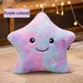Star-shaped plush pillow in purple tie-dye fabric with built-in LED glow and smiley face - Purple Multi Star