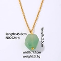 Gold chain necklace with green hexagonal natural stone pendant and product dimensions - Gold + Green Aventurine