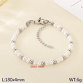 Elegante pulsera de cuentas de vidrio blancas y plata con cierre de mosquetón - 4mm Color Acero (KB206984-Z)