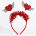 Sparkly red Valentine's Day headband with sequined heart wings and tinsel for festive parties - Style 27 (Red Rain Wire)