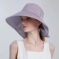 Women wide brim sun hat in lavender purple with long neck flap for UV protection - Lavender Purple