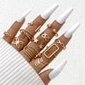 Set of 10 gold bohemian rings with butterfly heart and geometric designs on white background - Butterfly Heart Gold 10pcs Set (25379-gold)