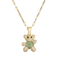 Collana dorata con ciondolo a forma di orsetto impreziosito da zirconi colorati e brillanti - Oro Verde