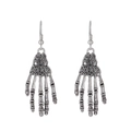 Gothic vintage silver skeleton hand earrings with detailed bone design for Halloween - Antique Silver Skeleton Hand