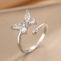 Exquisite silver butterfly zircon open ring with sparkling crystal details and adjustable band - Silver