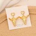 Retro gold bull head stud earrings with heart detail and S925 silver needle base - Golden Yellow Bull Style (3#)
