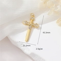 14K gold plated cross sword pendant with white zircon stones measuring 43.3mm by 21.2mm - 14K Gold Cross Sword H-11694