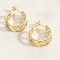 14K gold plated heart hoop earrings with white zircon stones and hollow-out design - Es2129-4 Smooth Heart-shaped