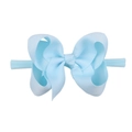 Light blue nylon baby headband featuring a large ribbed fabric bow on white background - Light Blue