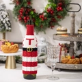 Christmas knitted wine bottle cover red and white striped holiday table decoration gift - Knitted Letter T Wine Bottle Cover