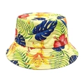 Detailweergave van gele vissershoed met tropische bloemenprint en hibiscuspatroon - M (56-58cm) / Geel