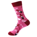 Rosa Baumwollsocken mit roten Akzenten, Lippenstift-Prints und I Love You Schriftzug - Einheitsgröße / Rosa I Love You Lippenstift (1028)
