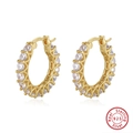 S925 sterling silver gold plated hoop earrings with micro-pave cubic zirconia stones - 925 Silver/Zirconia / Approx. 4.24g / 14K Gold