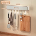 Kitchen knife holder and hook rack in grey gold finish with 6 hooks and 350mm length - Hook Rack / Gray Gold