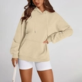 Sweat à capuche Y2K oversize beige pour femme avec épaules tombantes et poche - Kaki