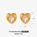 18K gold plated stainless steel heart stud earrings with oval white zircon stones - Oval Main Stone Heart Style (ZN842) / Gold
