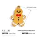 Gingerbread man pendant in 18K gold plated stainless steel with red bow details - Gold Gingerbread Man (PJ91136)
