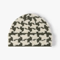 Olive green and cream houndstooth pattern thick knit beanie hat for winter warmth - One Size / Dark Green(23B066)