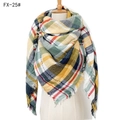 Colorful plaid cashmere-like scarf with fringe on mannequin in yellow and blue hues - 140x140cm / 25# Green Yellow Plaid