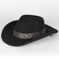 Chapeau fedora en feutre noir avec bande en cuir brodée de fleurs bohèmes - Réglable / Noir