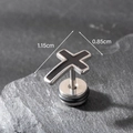 Men's retro stainless steel cross stud earring in black and silver finish - Black and Silver Cross (S195)
