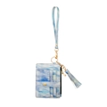 Blue tie-dye silicone beaded bracelet keychain with PU leather card wallet and tassel - Blue Tie Dye