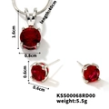 Silver jewelry set with red round gemstones including necklace and stud earrings - Red