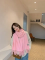 Pink cashmere knit scarf for women with fringe details and soft texture for winter - Tassel Style / 260g (200x70cm) / Pink